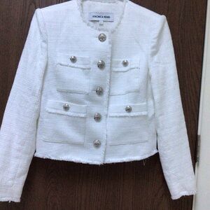 Veronica Beard White Tweed Textured Blazer cotton blend, silver buttons, sz 6